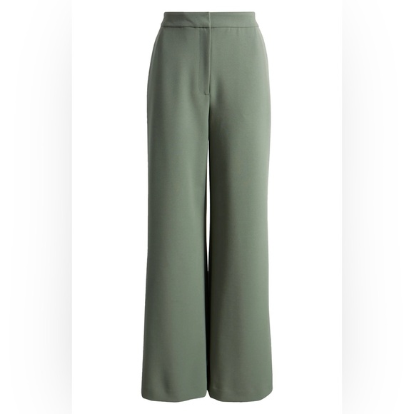 NORDSTROM
Flat Front Wide Leg Knit Pants in Green Duck - Picture 3 of 8